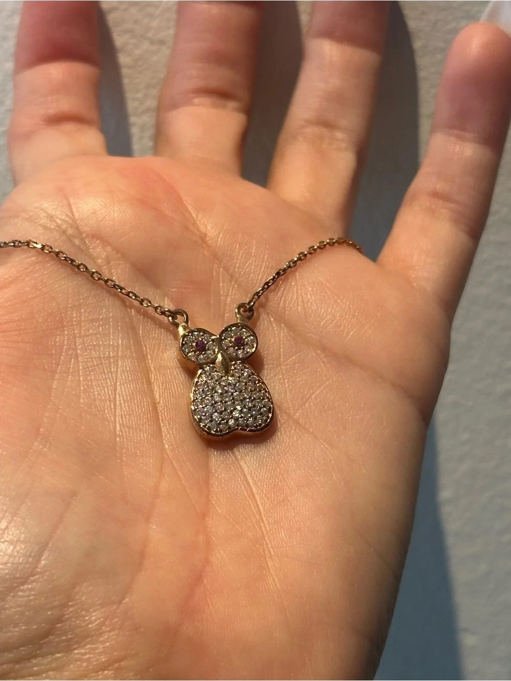 Gold-Tone Owl Pendant Necklace with Pink Accent Eyes